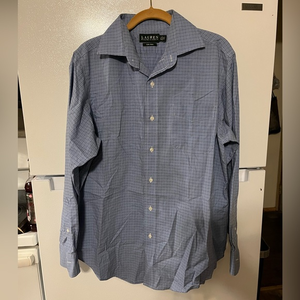 RALPH LAUREN Non Iron DRESS SHIRT Blue Plaid MENS SIZE 16 1/2 34/35‎
